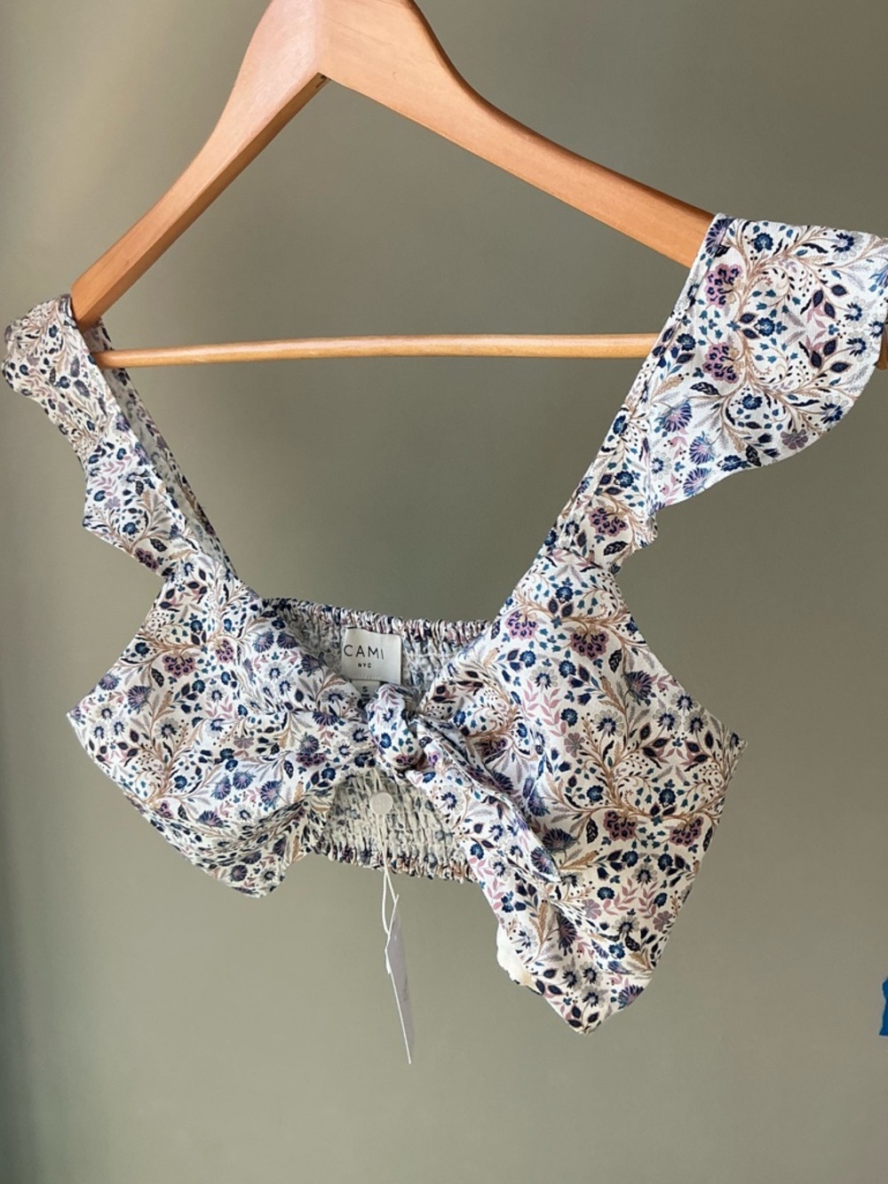 NWT Cami NYC Romantic Cottagecore Linen Floral Tie Front Crop Top Size Small